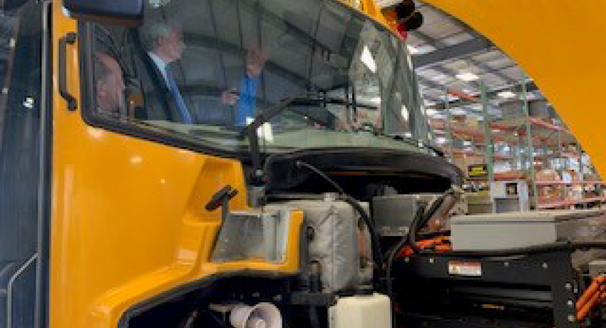 Representative Latta learning about the features of the electric school bus