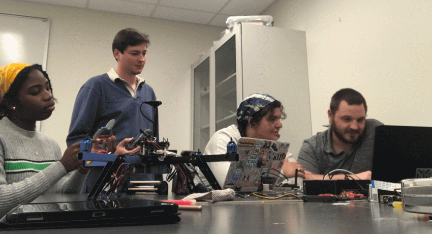 The student team working on the aircraft project